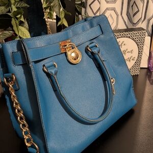 MICHAEL Michael Kors Blue Tote with Gold Accents
